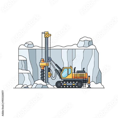 Heavy drilling machine working on rocky terrain in mining site  