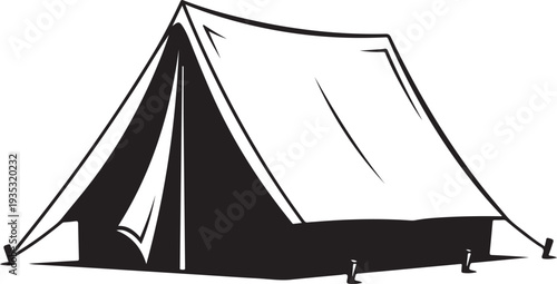 Simple Black and White Illustration of a Camping Tent