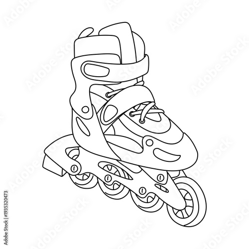Modern inline roller skate doodle isolated on white background. Flat contour illustration for extreme sport posters, urban transport banners, healthy lifestyle graphics or city activity icons