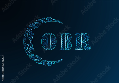 Low poly letter logo OBR design. OBR letter logo low poly vector design on blue color gradient background. OBR logo low poly design