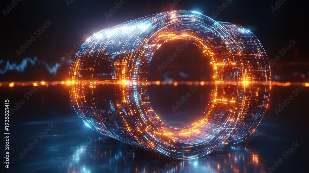 Obraz premium Futuristic glowing technological portal cylinder