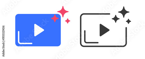 Video quality enhance improve filter effect icon vector simple modern line stroke outline design, film movie ai play auto generation logo pictogram, media editor boost tool magic ui interface element
