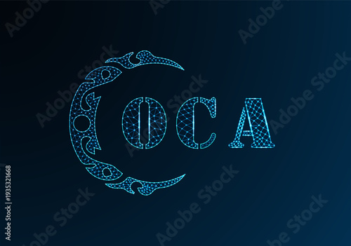 Low poly letter logo OCA design. OCA letter logo low poly vector design on blue color gradient background. OCA logo low poly design