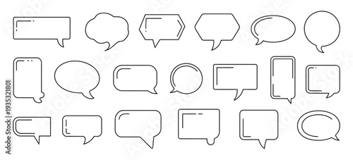 Blank speech bubbles vector, creative chat box icons in multiple sizes and whimsical outline style for conversation illustrations