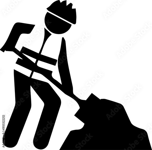 Construction Worker Silhouette Digging with Shovel Icon