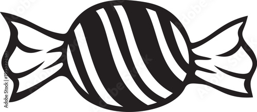Black and White Candy Icon. Sweet Confectionery. Sugar Treat Symbol.