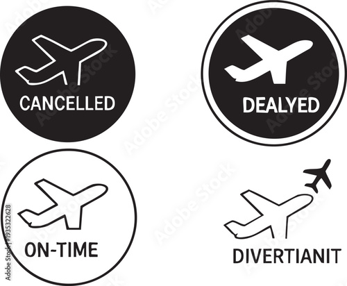 Four airplane status showing cancelled delayed on-time and diverted flight status