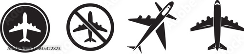 Four black airplane on white background symbols