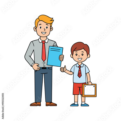 Father's Day father and son ready for school, education journey begins