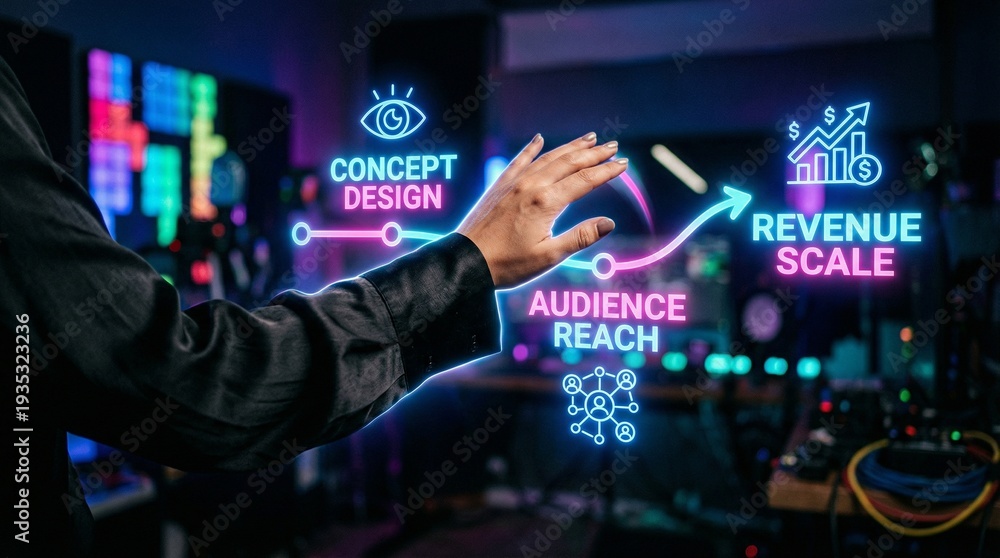 Fototapeta premium Businessperson interacting with futuristic marketing analytics interface