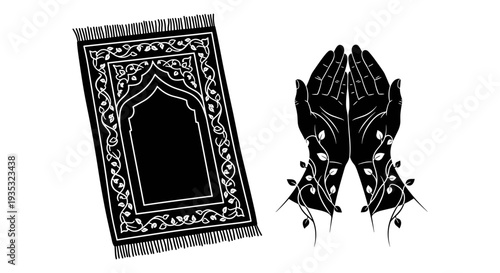 Intricate islamic art depicting a prayer niche and hand symbolism Vector, illustration