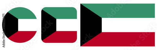 Set of icons depicting the flag of Kuwait, made in vector graphics and placed on a transparent background.
