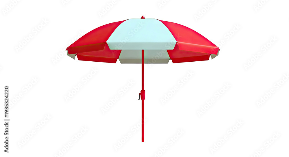 Fototapeta premium Red and Beige Striped Beach Umbrella on White Background