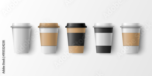 A lot of disposable cups for coffee and tea change places.