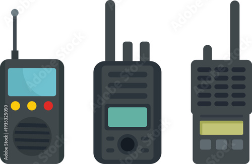 Portable two way radio walkie talkie vector illustration set for security camping emergency and public Safety communication