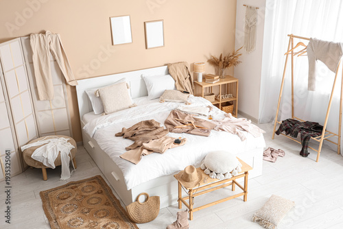 Interior of messy bedroom w...