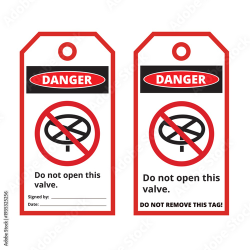 White and red do not open this valve labels isolated on a white background
