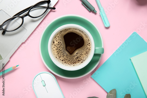Cup of coffee with laptop, ...