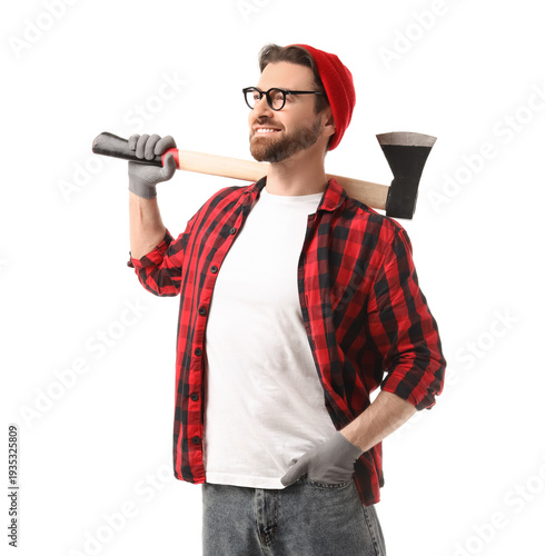Handsome lumberjack with ax...