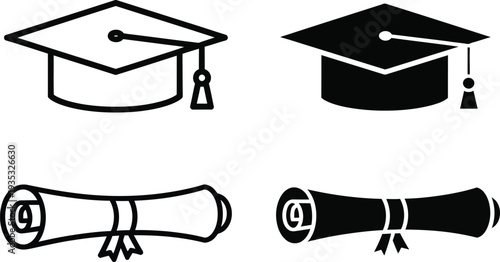 Graduation icons including caps and diplomas