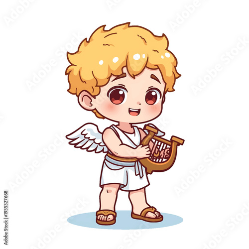 Chibi angel playing a harp a charming and whimsical illustration