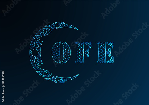 Low poly letter logo OFE design. OFE letter logo low poly vector design on blue color gradient background. OFE logo low poly design