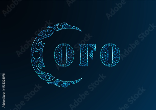 Low poly letter logo OFO design. OFO letter logo low poly vector design on blue color gradient background. OFO logo low poly design