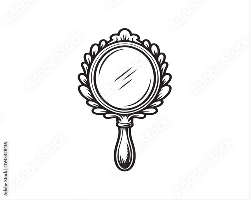 Decorative antique hand mirror beauty vector illustration