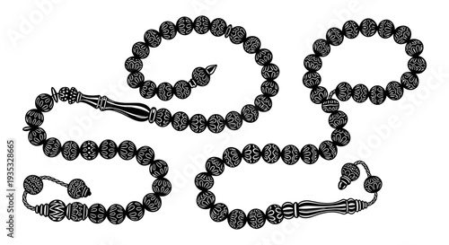 Elegant black beaded bracelet with intricate letter designs forming the word love Vector, illustration