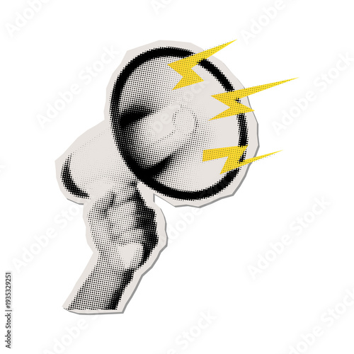 Hand holding megaphone with lightning bolts isolated on Transparent Background