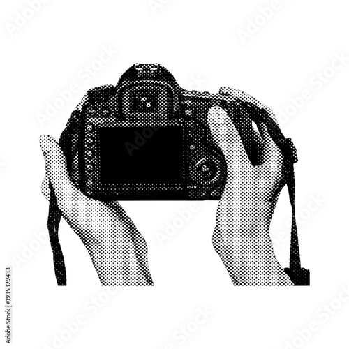Hands holding digital camera isolated on Transparent Background