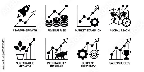 Vector icon set of plant and flower silhouettes with musical instrument design elements