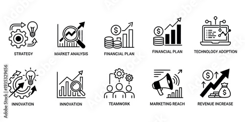 Set of design icons with vector symbols and building illustrations