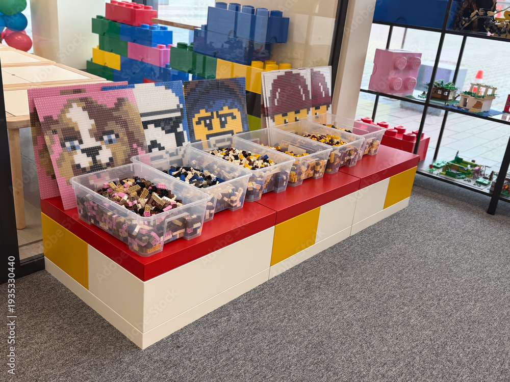 Fototapeta premium Colorful block display with bins