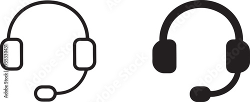 Customer service support headset headphones flat black silhouette outline icon isolated.