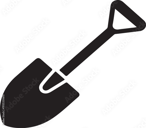Garden shovel spade tool icon vector illustration, simple digging shovel silhouette for gardening, agriculture and construction work, hand tool symbol isolated on white background for farming and land