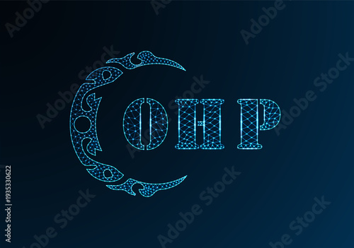 Low poly letter logo OHP design. OHP letter logo low poly vector design on blue color gradient background. OHP logo low poly design
