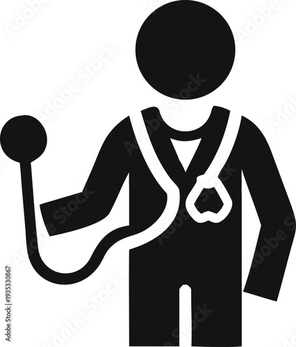 Healthcare professional silhouette using a blood pressure monitor for health checkup