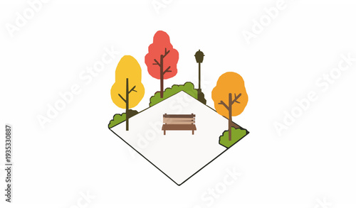 vector illustration of a tulip Minimal Autumn Park Scene with Trees Bench and Leaves Flat Vector Illustration