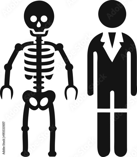 Human Anatomy Skeleton Comparison Next to a Dressed Person Figure