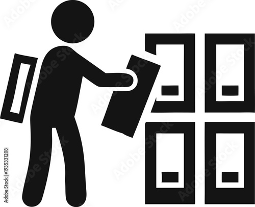 Individual depositing or retrieving personal items from a secure wall mounted locker or storage unit