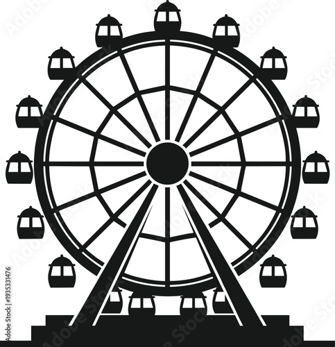 Black Ferris wheel silhouette icon representing amusement park entertainment carnival fun city landmark fairground ride summer vacation attraction presenting am