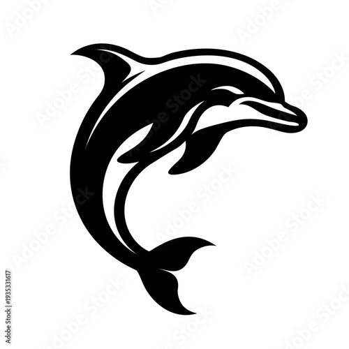 Dolphin jumping black silhouette logo design, marine animal icon, ocean mammal symbol