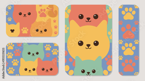 Collection of adorable social media stickers featuring cute dog faces in pastel colors and paw prints on blue background for digital use
