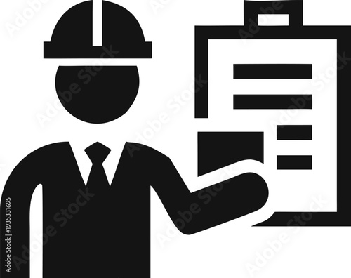 Industrial Supervisor Wearing Hard Hat Examining Important Project Documentation on a Clipboard