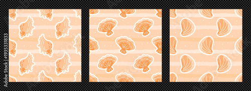 Pattern print set with shell seamless cute and sea seashell summer. Girly coastal gingham with marine pastel plaid and beach ocean vector. Background illustration pattern with texture animal
