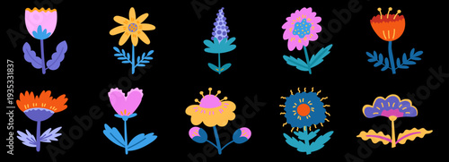 Flower nordic abstract with scandinavian folk botanical and illustration spring vector. Art pattern geometric with summer easter icon and floral set clipart. Collection ethnic flower.