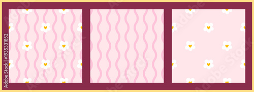 Flower cute seamless and pattern gingham floral with set kawaii small. Check spring daisy and print easter pink with girl botanical textile. Background flower plaid and stripe pattern summer