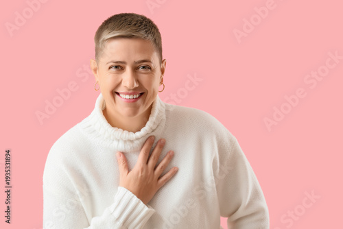 Young woman with short hair...