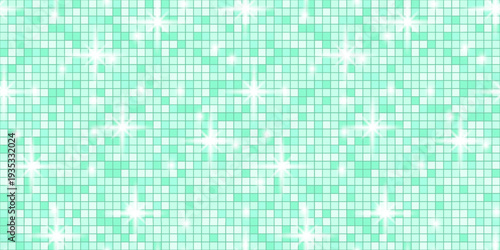 Disco glitter sequin with background green texture and backdrop purple glam. Dance tile pattern with ball party seamless and mosaic retro sparkle. Floor vector disco with iridescent light
